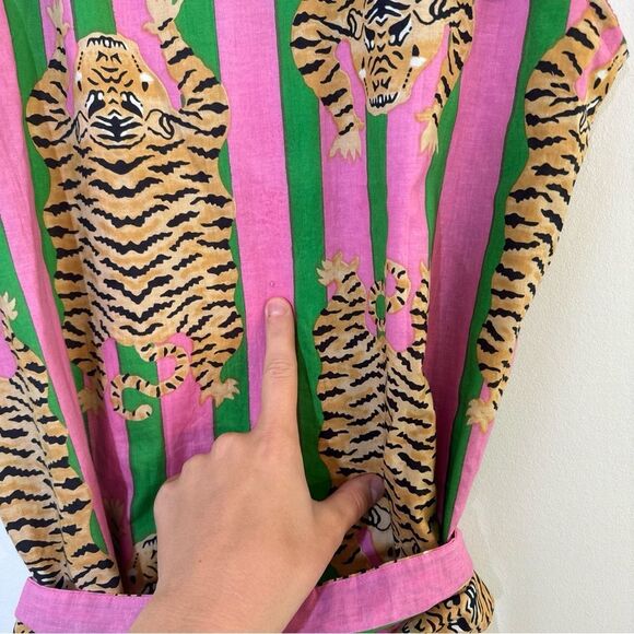 Darlington Isle Lola Tiger BlockPrint Stripe Dress Size S Pink Green - Picture 7 of 9
